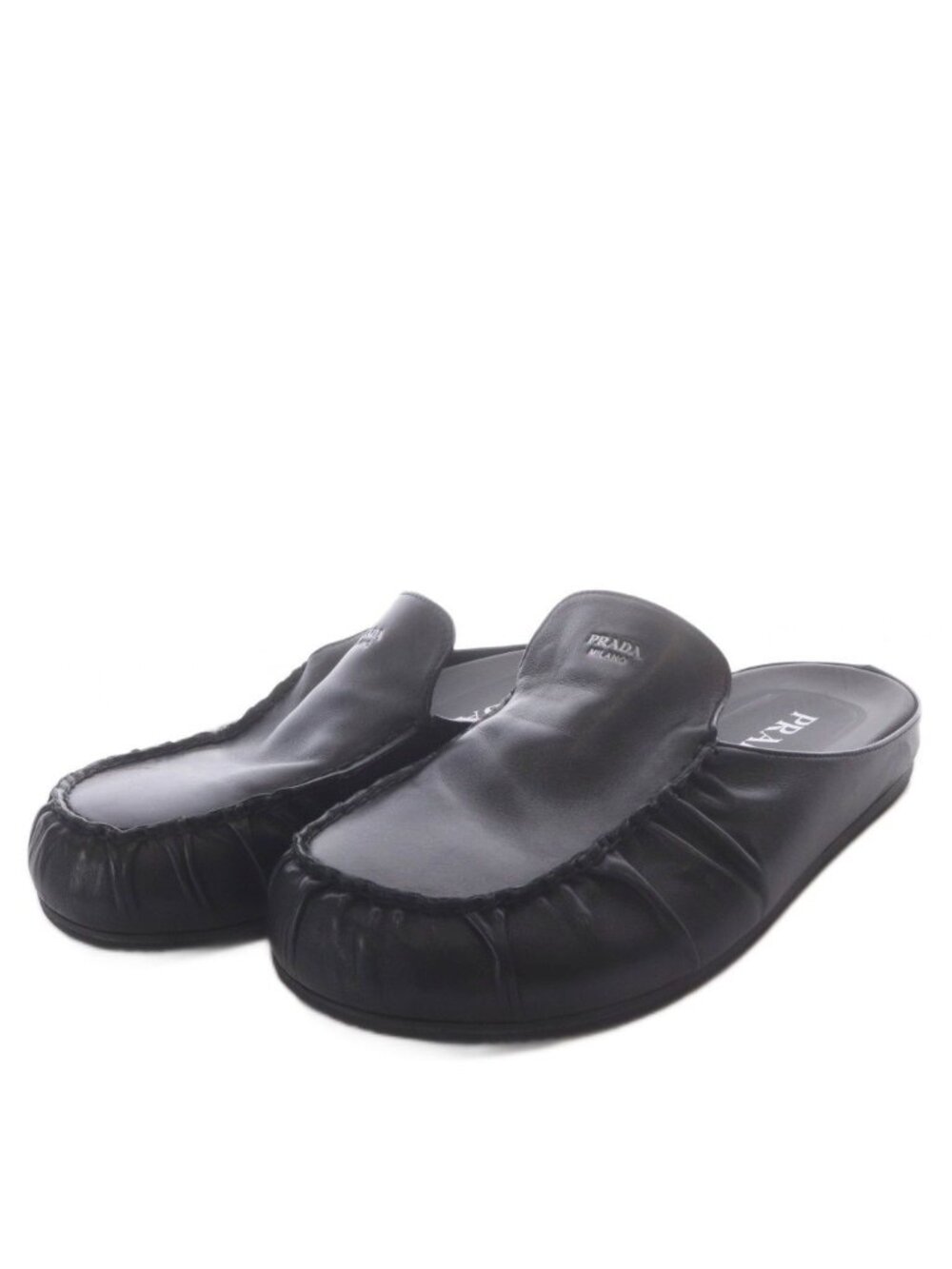Prada Mules Slip-on Gathered Leather Black AD 7